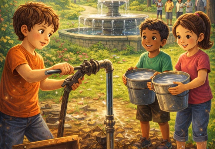 سرُّ المدينة الخضراء | قصة أطفال تعليمية عن العمل الجماعي