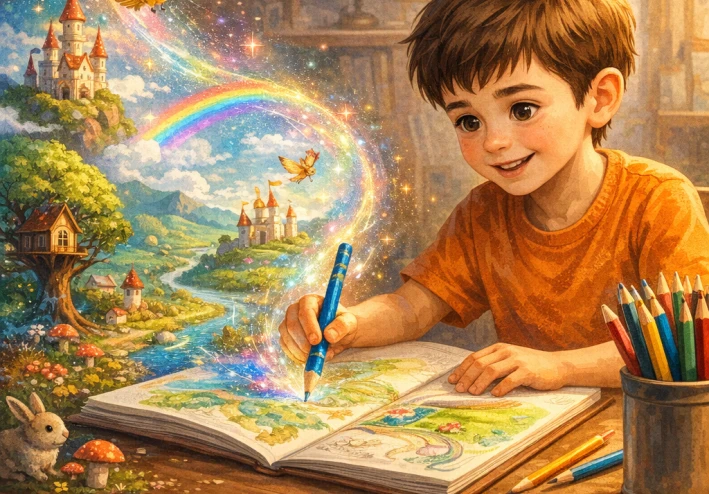 مغامرة قلم الألوان | قصة أطفال تعليمية عن الإبداع والثقة بالنفس