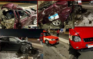 مصرع 3 أشخاص وإصابة 3 آخرين في حادث تصادم مروع بين 3 سيارات بطريق مصر–الإسماعيلية الصحراوي