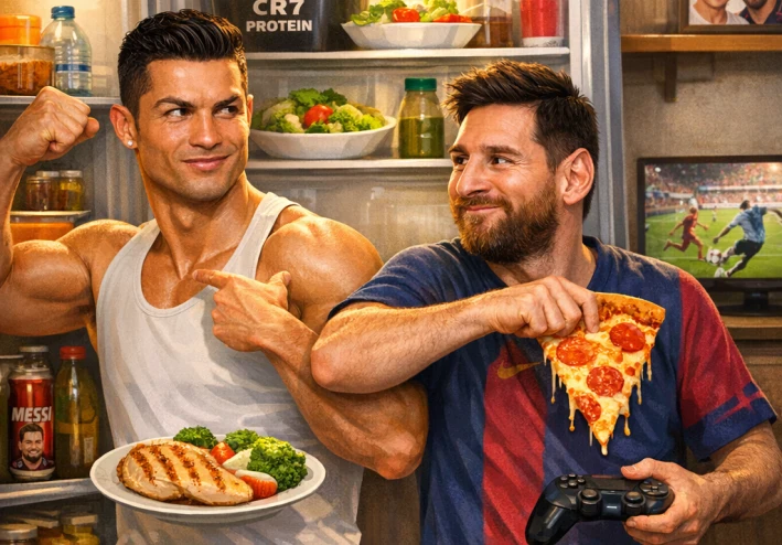 العنوان: حرب الثلاجة بين الأسطورتين ⚽😂