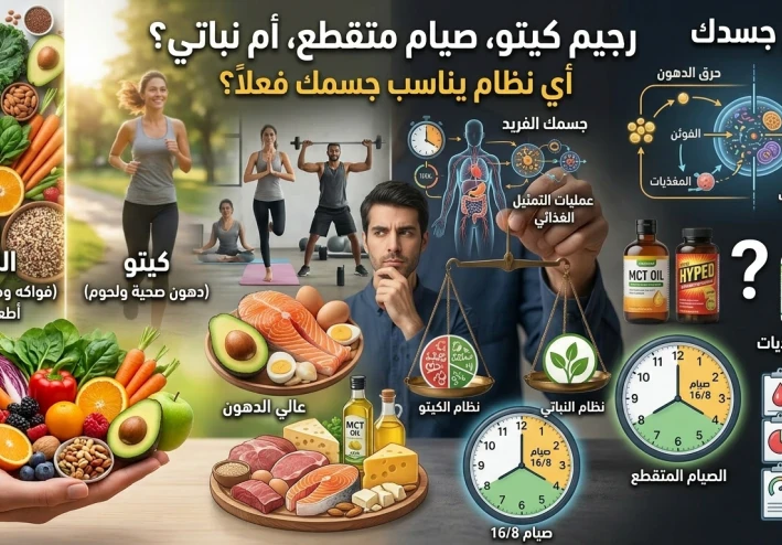 رجيم كيتو، صيام متقطع، أم نباتي؟ أي نظام يناسب جسمك فعلاً؟