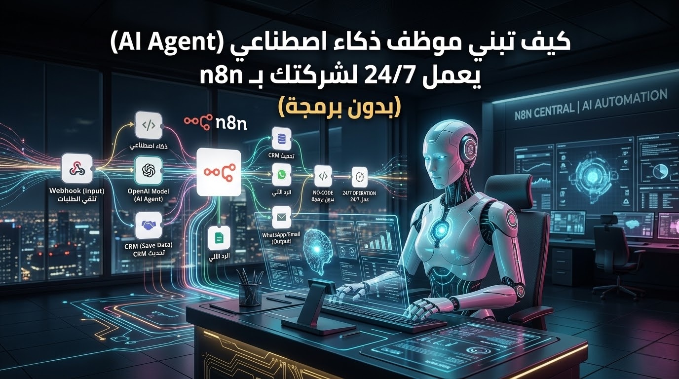 كيف تبني "موظف ذكاء اصطناعي" (AI Agent) يعمل 24/7 لشركتك بـ n8n (بدون برمجة)؟