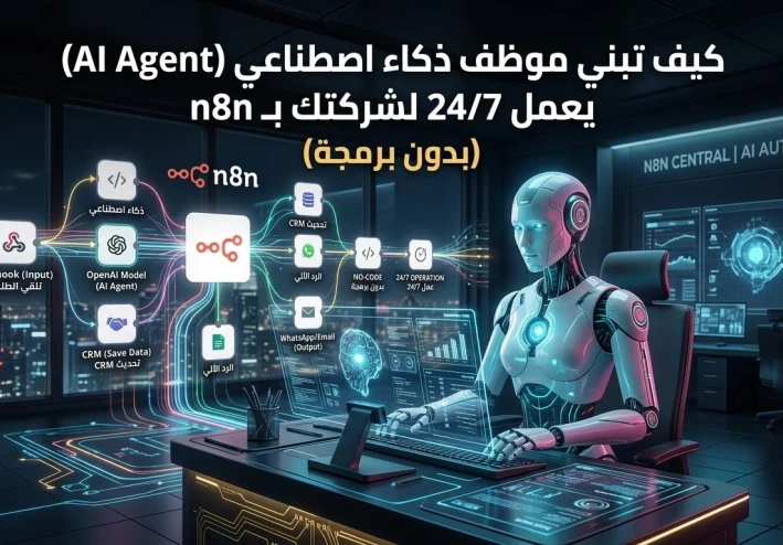 كيف تبني "موظف ذكاء اصطناعي" (AI Agent) يعمل 24/7 لشركتك بـ n8n (بدون برمجة)؟