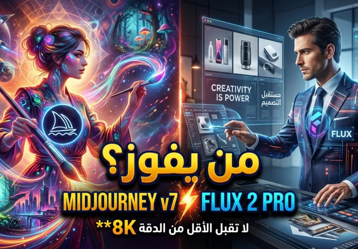 "صراع الجبابرة: Midjourney v7 ضد Flux 2 Pro.. أيهما يسيطر على مستقبل الذكاء الاصطناعي؟"