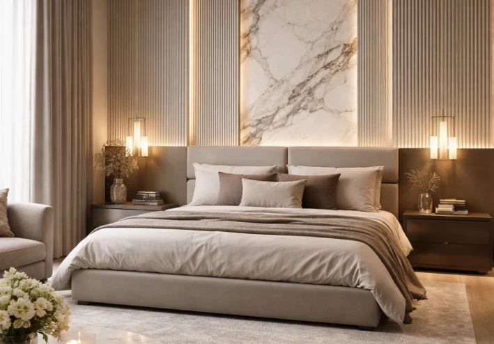 Modern Bedroom Design with Professional Wall Decor That Attracts Visitors