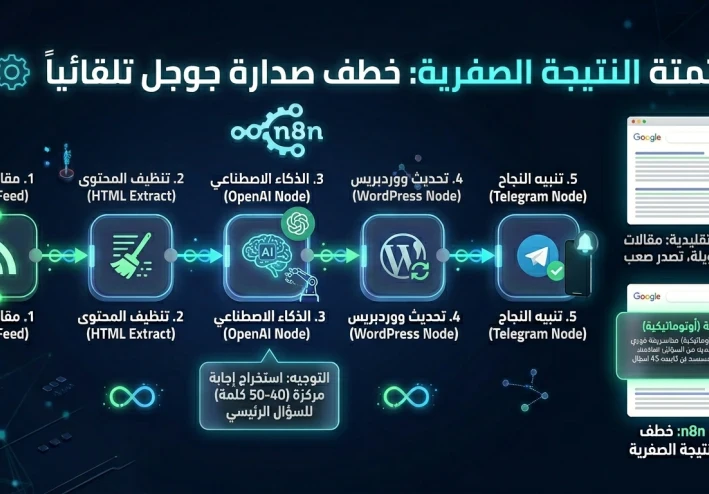 أتمتة النتيجة الصفرية: كيف تخطف صدارة جوجل بمسار قناص السيو (SEO Sniper) عبر n8n؟