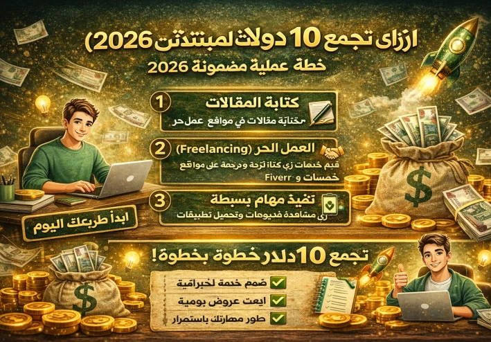 ازاي تجمع أول 10 دولارات من الإنترنت للمبتدئين (خطة عملية مضمونة 2026)