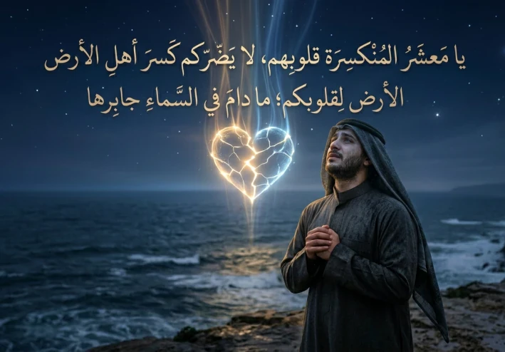 يا معشر المُنكسرة قلوبهم، لا يضركم كسر أهل الأرض لقلوبكم؛ ما دام في السماء جابرها