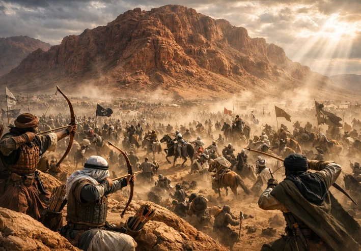 يوم الابتلاء العظيم: القصة الكاملة لغزوة أحد وكيف غيّر "جبل الرماة" مجرى التاريخ الإسلامي!