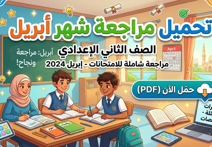 تحميل مراجعة شهر أبريل لغة عربية الصف الثاني الإعدادي الترم الثاني PDF 2026 (مراجعة شاملة ومنظمة)