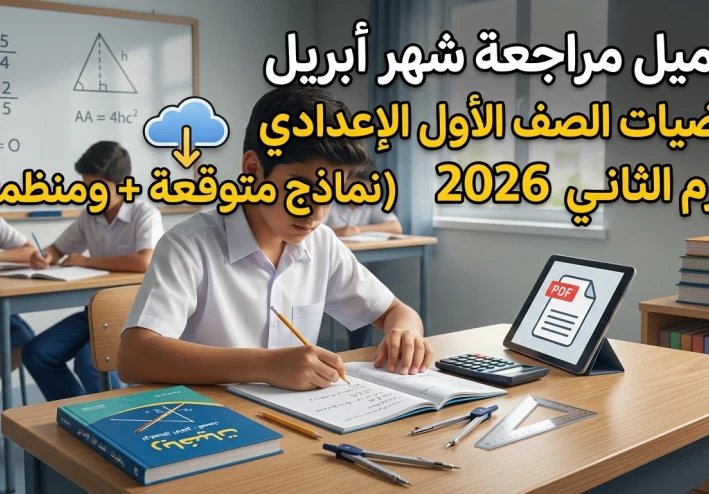 📥 تحميل أقوى مراجعة رياضيات أولى إعدادي ترم ثاني 2026 PDF | نماذج شهر أبريل المتوقعة + شرح مبسط ومنظم