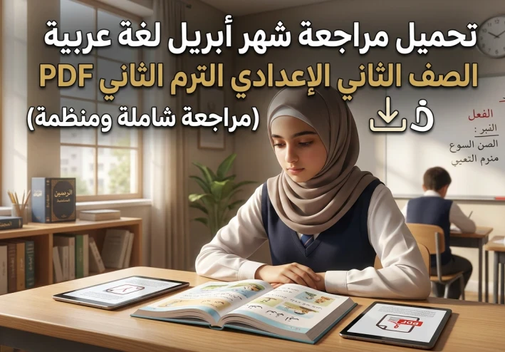 📥 تحميل أقوى مراجعة لغة عربية الصف الثاني الإعدادي ترم ثاني 2026 PDF (مراجعة أبريل الشاملة + أسئلة متوقعة بالإجابات)