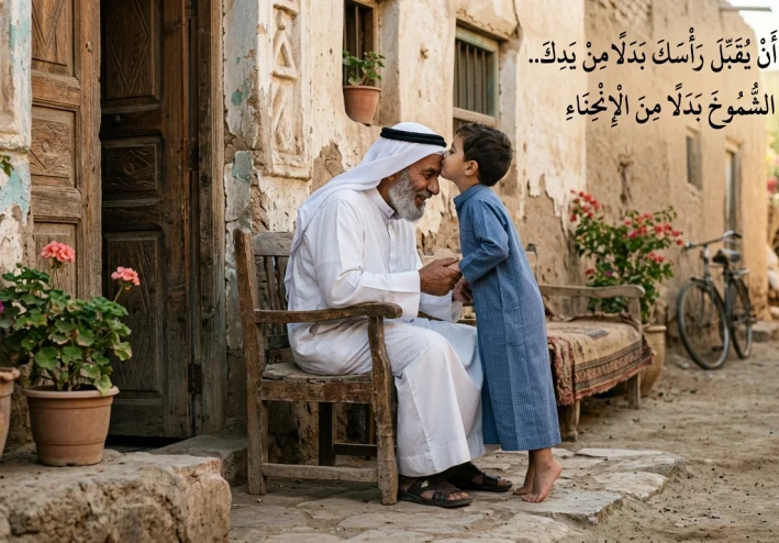 علم إبنك أن يقبل رأسك بدلاً من يدك..كي يتعلم الشموخ بدلاً من الإنحناء