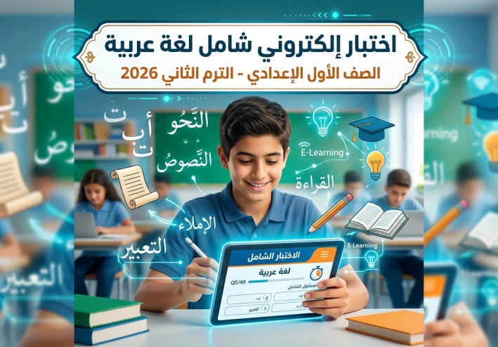اختبار إلكتروني شامل لغة عربية الصف الأول الإعدادي الترم الثاني 2026