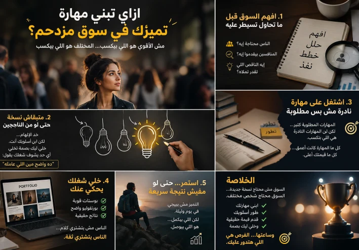 ازاي تبني مهارة تميزك في سوق مزدحم؟ مش الأقوى هو اللي بيكسب… المختلف هو اللي بيكسب