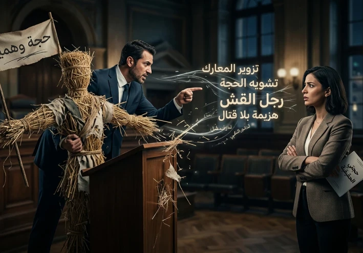 فن تزوير المعارك: كيف تُهزم في نقاش لم تخضه أصلاً؟ أسرار مغالطة "رجل القش" المرعبة