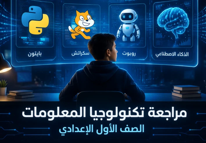 تحميل مراجعة تكنولوجيا المعلومات الصف الأول الاعدادي الفصل الدراسي الثاني 2026 PDF: بنك أسئلة بالإجابات