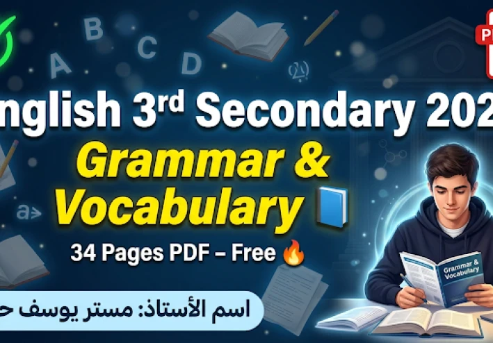 تحميل ملزمة شرح القواعد والكلمات في اللغة الإنجليزية للصف الثالث الثانوي 2026 PDF – 34 صفحة مراجعة شاملة مجانًا
