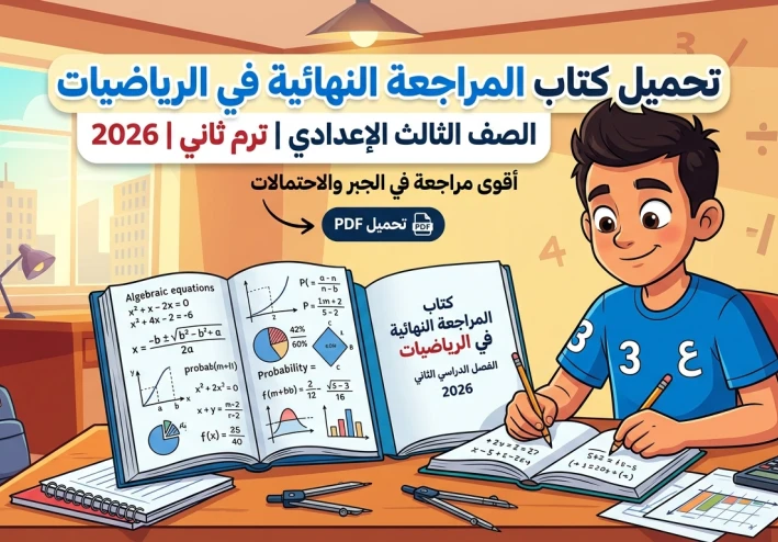 📚 تحميل كتاب المراجعة النهائية رياضيات ثالثة إعدادي ترم ثاني 2026 PDF | أقوى مراجعة جبر وإحصاء واحتمالات ليلة الامتحان