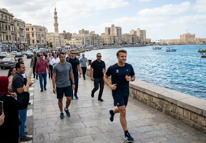 ماكرون في شوارع الإسكندرية: جري بسيط يشعل الجدل ويخطف أنظار العالم