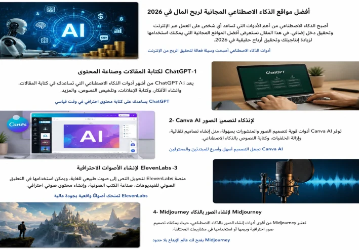 أفضل مواقع الذكاء الاصطناعي المجانية لربح المال في 2026