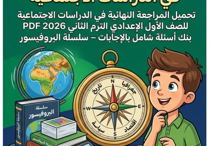📚 تحميل أقوى مراجعة نهائية دراسات اجتماعية أولى إعدادي ترم ثاني 2026 PDF بالإجابات | بنك أسئلة شامل من سلسلة البروفيسور