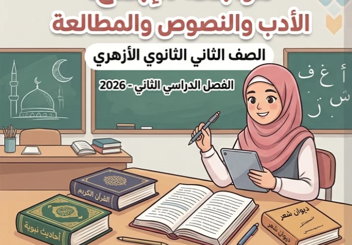 📕 تحميل مراجعة الأدب والنصوص والمطالعة للصف الثاني الثانوي الأزهري ترم ثاني 2026 PDF – ملخص الإبداع الأقوى في 8 صفحات فقط