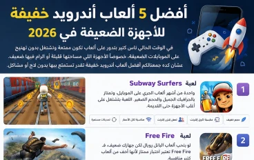 أفضل 5 ألعاب أندرويد خفيفة للأجهزة الضعيفة في 2026