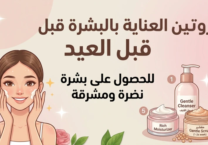 🌙✨ روتين العناية بالبشرة قبل العيد… لبشرة نضرة ومشرقة كأنها متجددة! ✨🌙