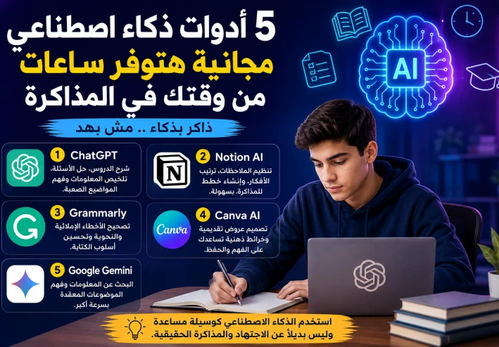 5 أدوات ذكاء اصطناعي مجانية هتوفر ساعات من وقتك في المذاكرة