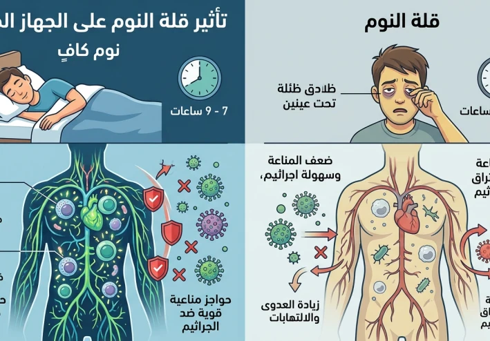 تأثير قلة النوم على جهاز المناعة وصحة الإنسان.
