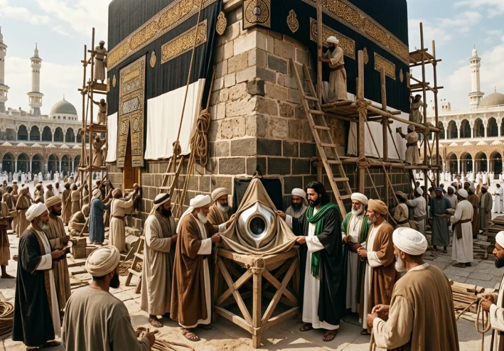 قصة وضع الحجر الأسود وبناء الكعبة المشرفة