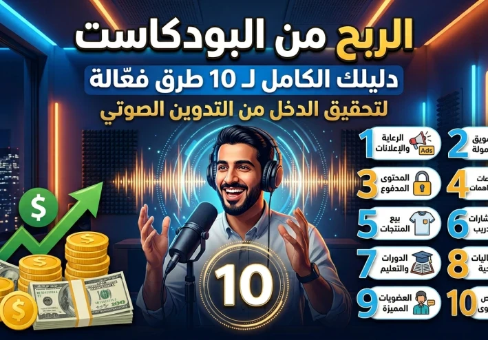 الربح من البودكاست: دليلك الكامل لـ 10 طرق فعّالة لتحقيق الدخل من التدوين الصوتي