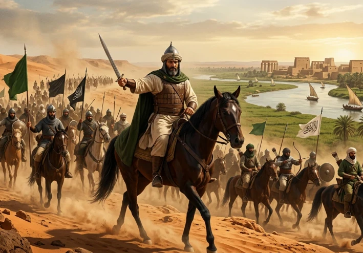 فكرة و سبب مجئ عمرو بن العاص و مظاهر الحضارة  وكيف رحب به المصريون لتخليصهم من البيزنطيين و السبب الجزء التاني