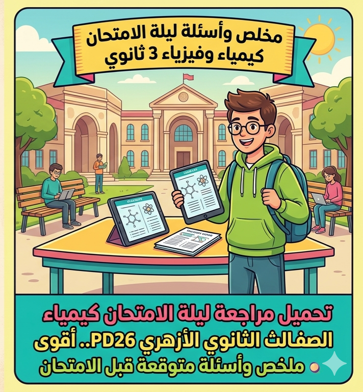 صورة مقال 📥 تحميل مراجعة ليلة الامتحان كيمياء الصف الثالث الثانوي الأزهري 2026 PDF.. أقوى ملخص وأسئلة متوقعة قبل الامتحان