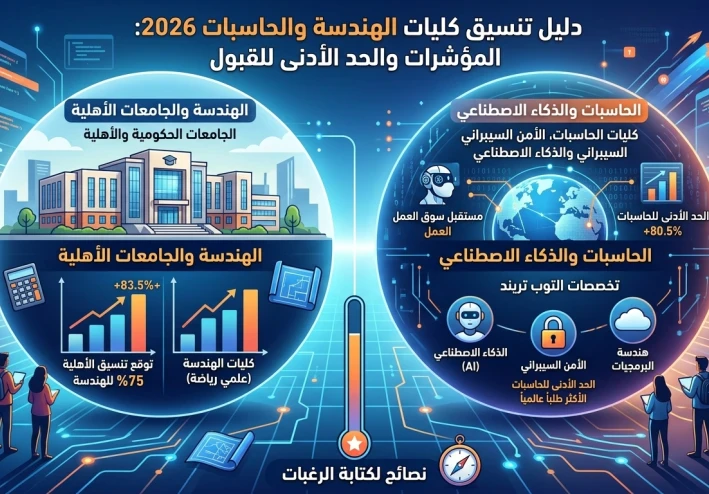 دليل مؤشرات تنسيق كليات الهندسة والحاسبات والمعلومات 2026: الشروط والحد الأدنى للقبول